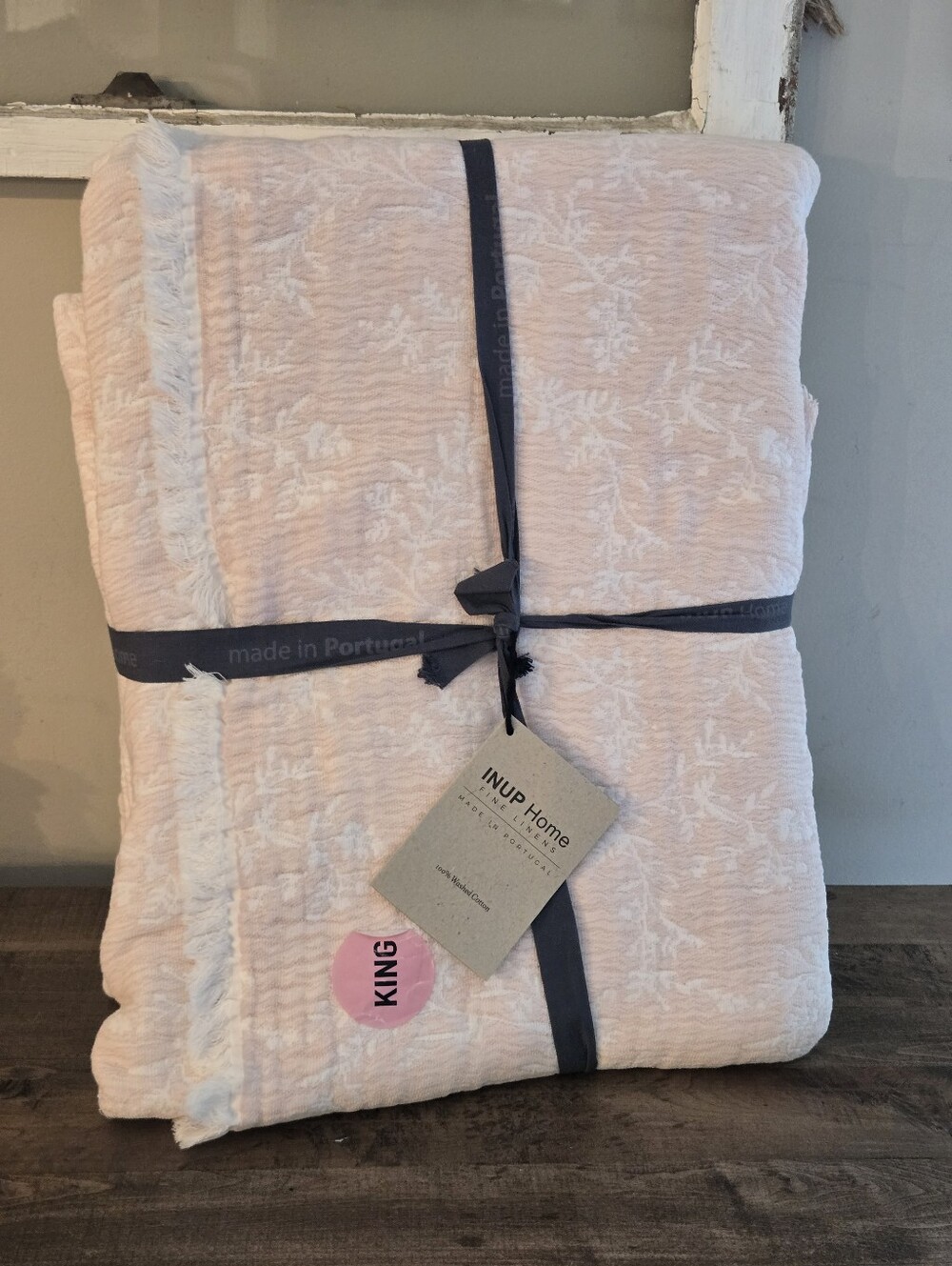 INUP Home 100% Washed Cotton King Coverlet Pink Made In Portugal